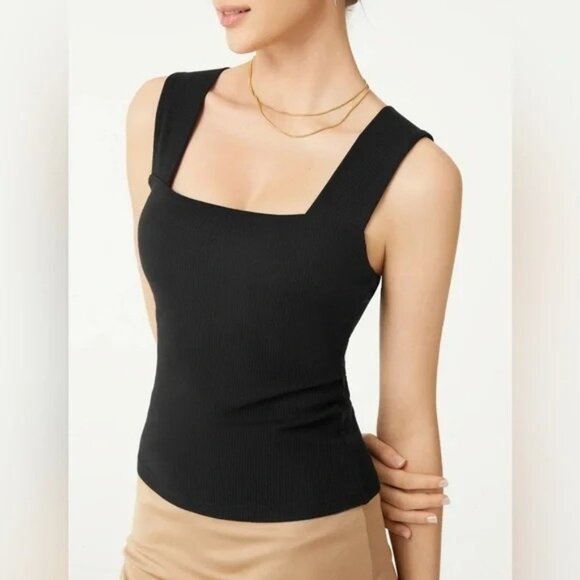 NWOT OGL Plantive® Ribbed Square Neck Brami Tank - Black Size 2XL - Picture 1 of 11